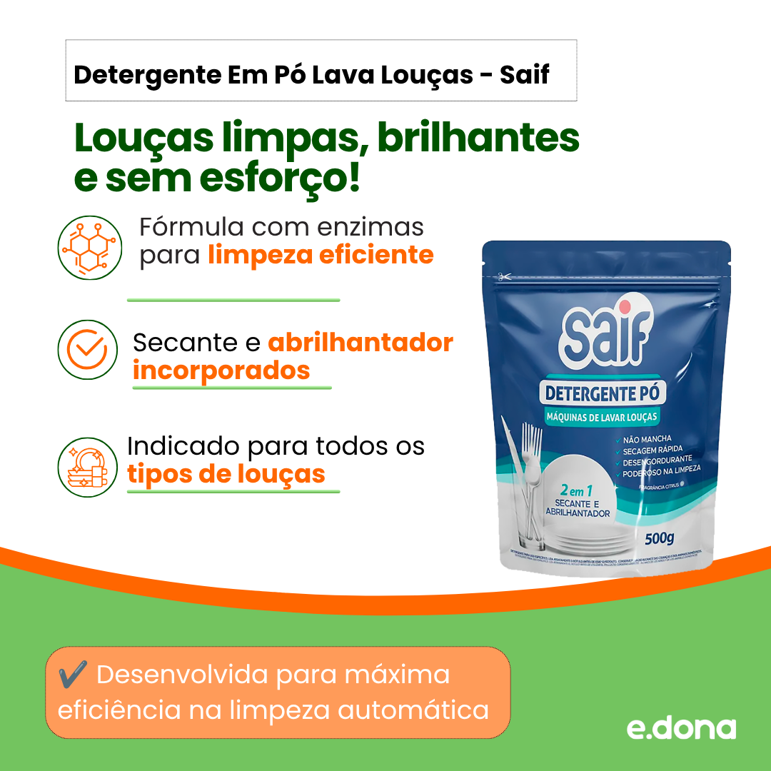 Detergente em Pó 500g Lava Louça Saif