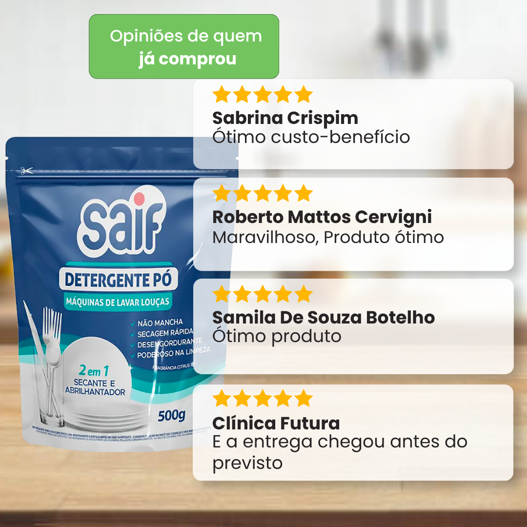 Detergente em Pó 500g Lava Louça Saif