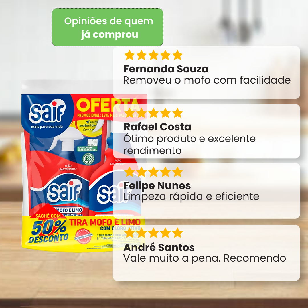 Kit Tira Mofo e Limo Gatilho 500ml + Sachê 500ml Saif