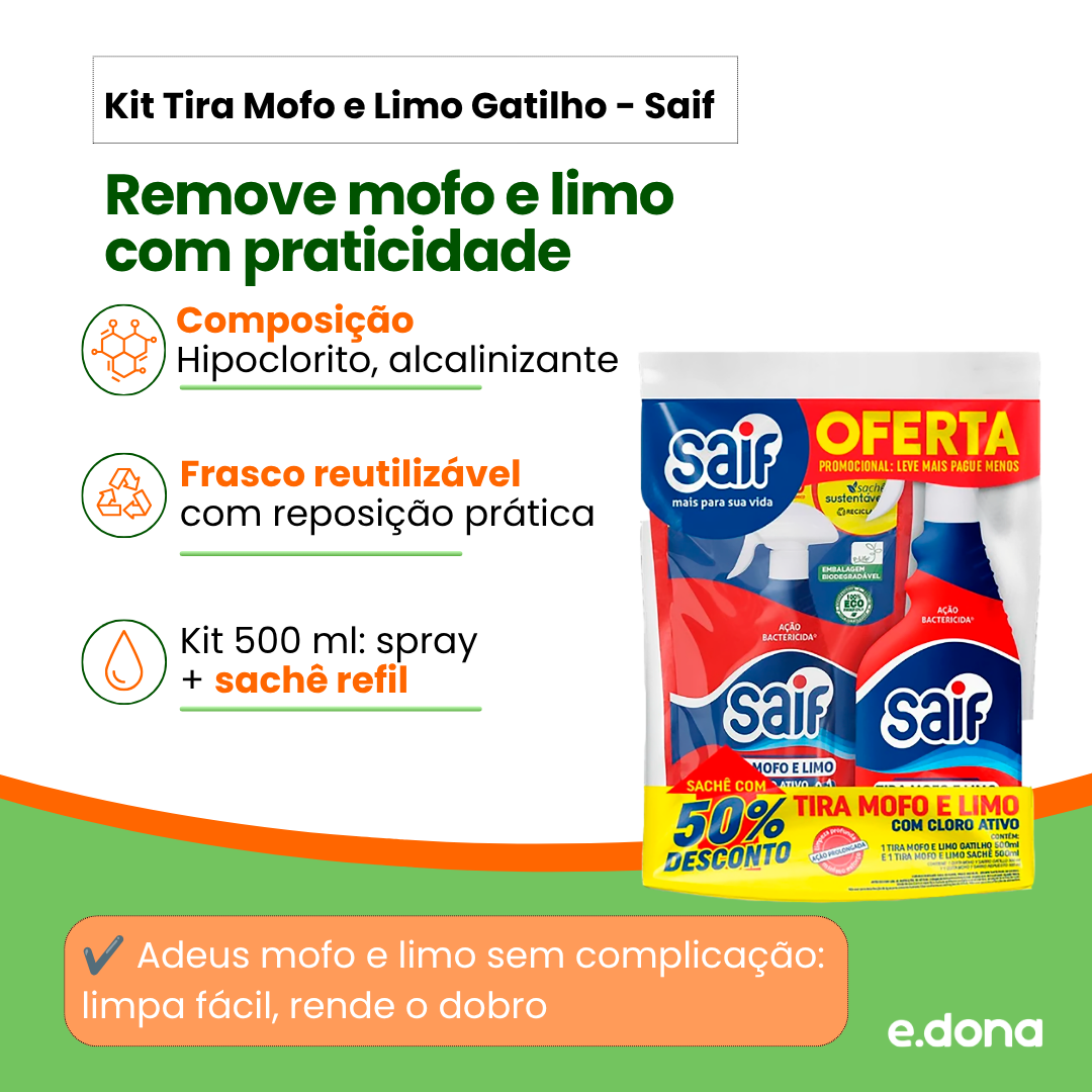 Kit Tira Mofo e Limo Gatilho 500ml + Sachê 500ml Saif