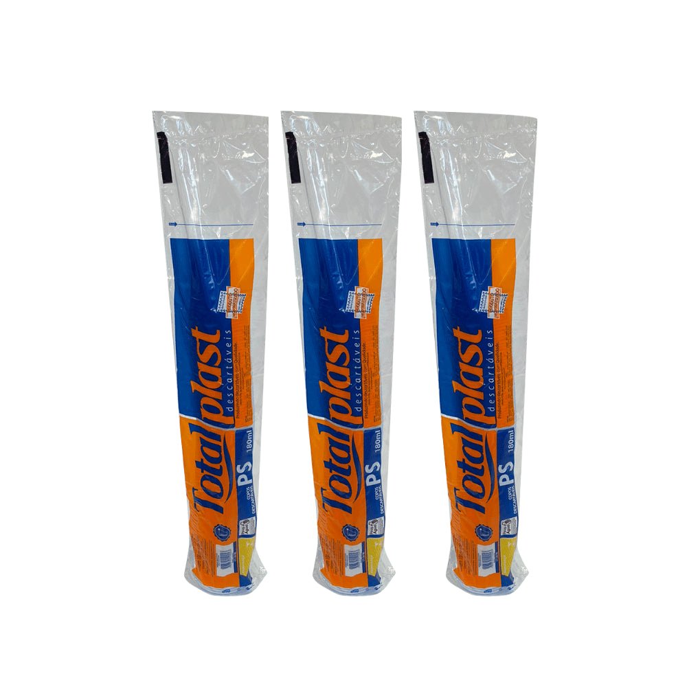 3 Pacotes de Copo de 180ml Branco PS Totalplast com 100 unidades - e - dona