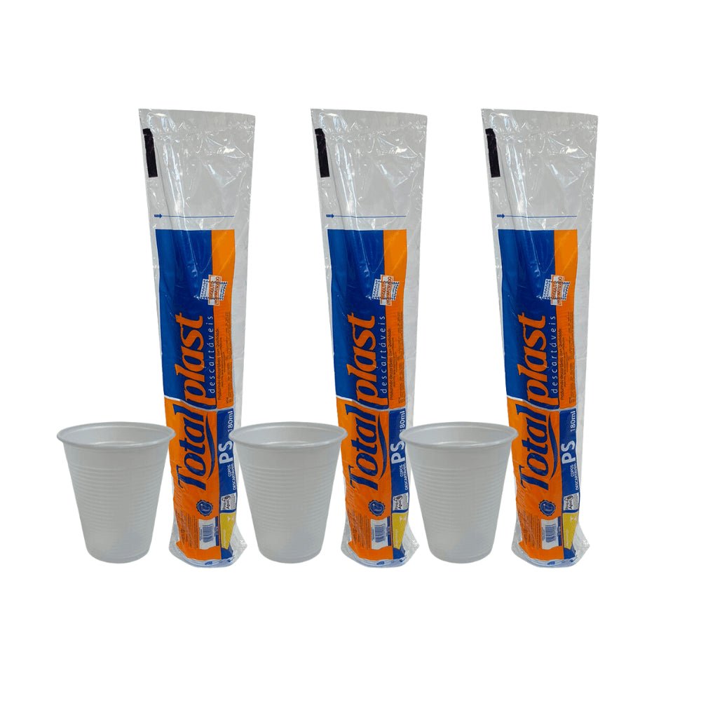 3 Pacotes de Copo de 180ml Branco PS Totalplast com 100 unidades - e - dona