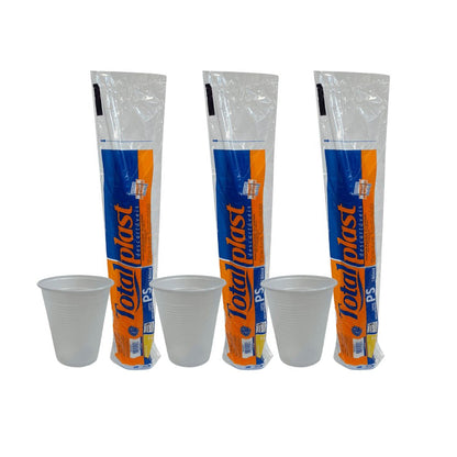 3 Pacotes de Copo de 180ml Branco PS Totalplast com 100 unidades - e - dona