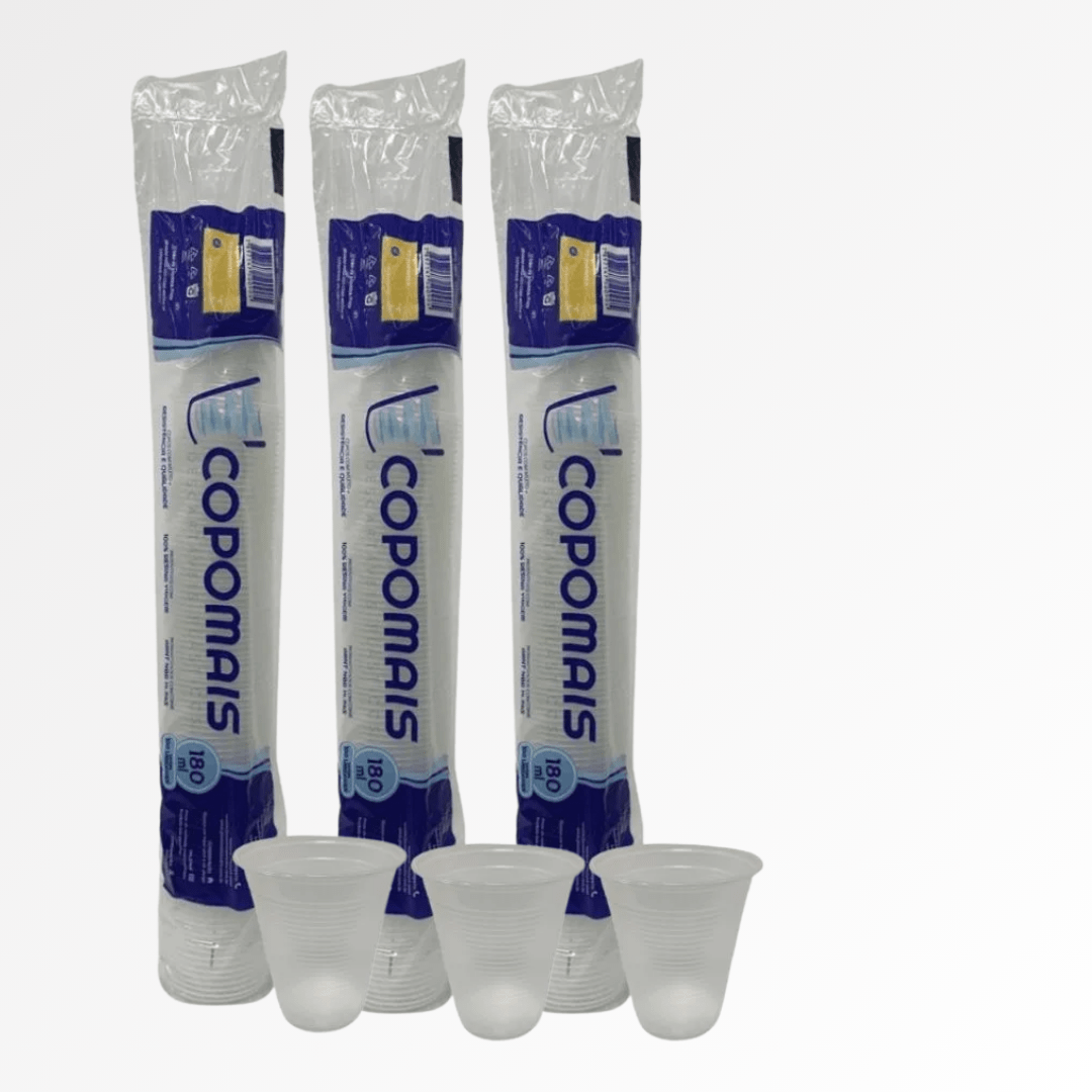 3 Pacotes de Copo de 180ml Transparente ABNT 2012 PS Copomais com 100 unidades - e - dona