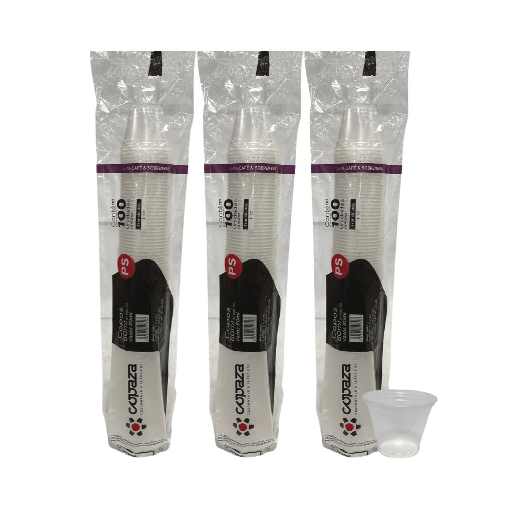 3 Pacotes de Copo de 80ml Translúcido Boca 6 Copaza com 100 unidades ideal para café - e - dona