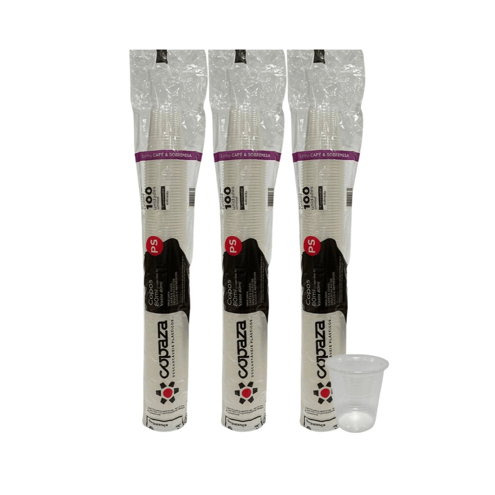 3 Pacotes de Copo de 80ml Translúcido Copaza com 100 unidades - e - dona