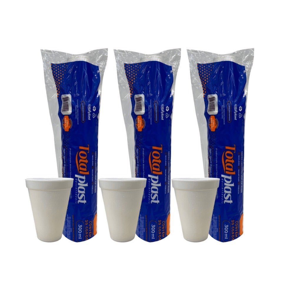 3 Pacotes de Copo de Isopor 300ml Totalplast com 20 unidades - e - dona