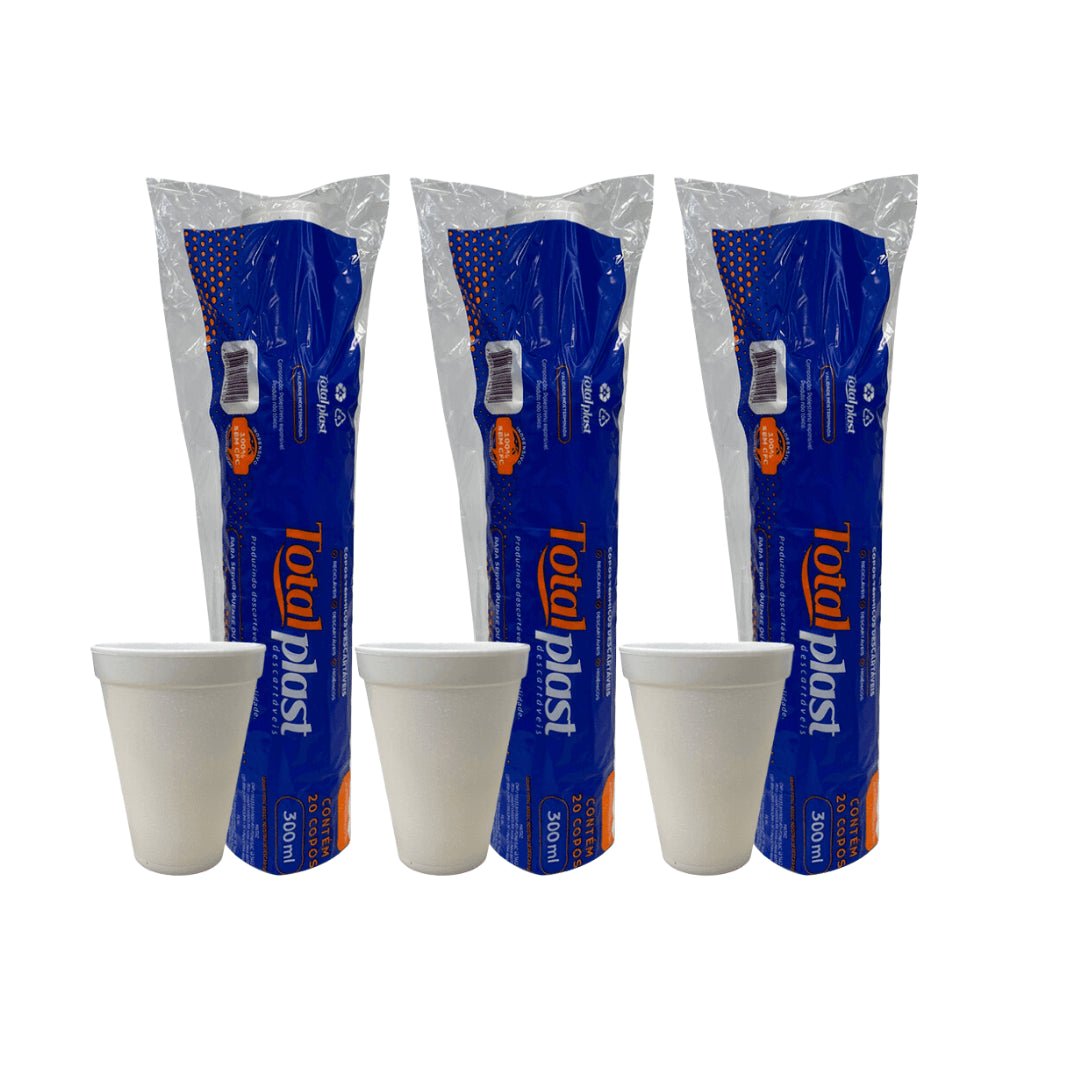3 Pacotes de Copo de Isopor 300ml Totalplast com 20 unidades - e - dona