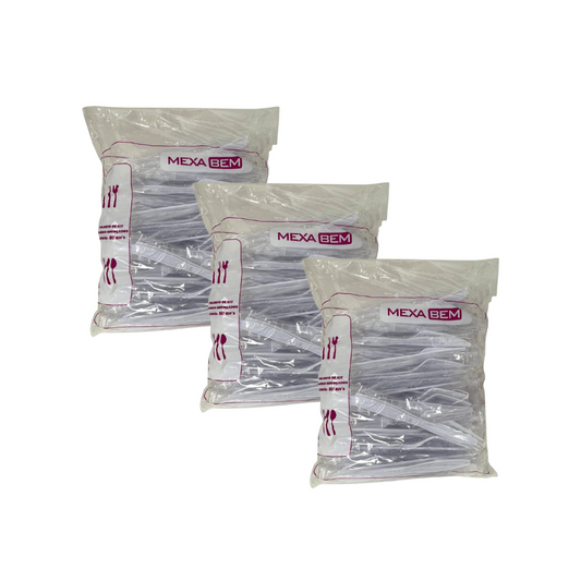 Kit com 3 Pacotes Garfo + Faca Branca Mexabem
