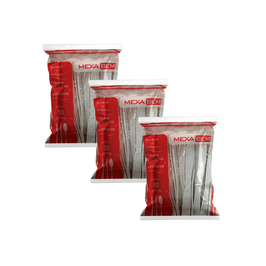 Kit Com 3 Pacotes de Faca Branco 50 Unidades Cada Mexabem