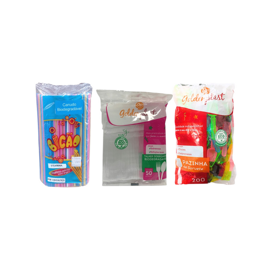 Kit Completo – Canudos Coloridos, Garfos de Sobremesa e Pazinhas de Sorvete
