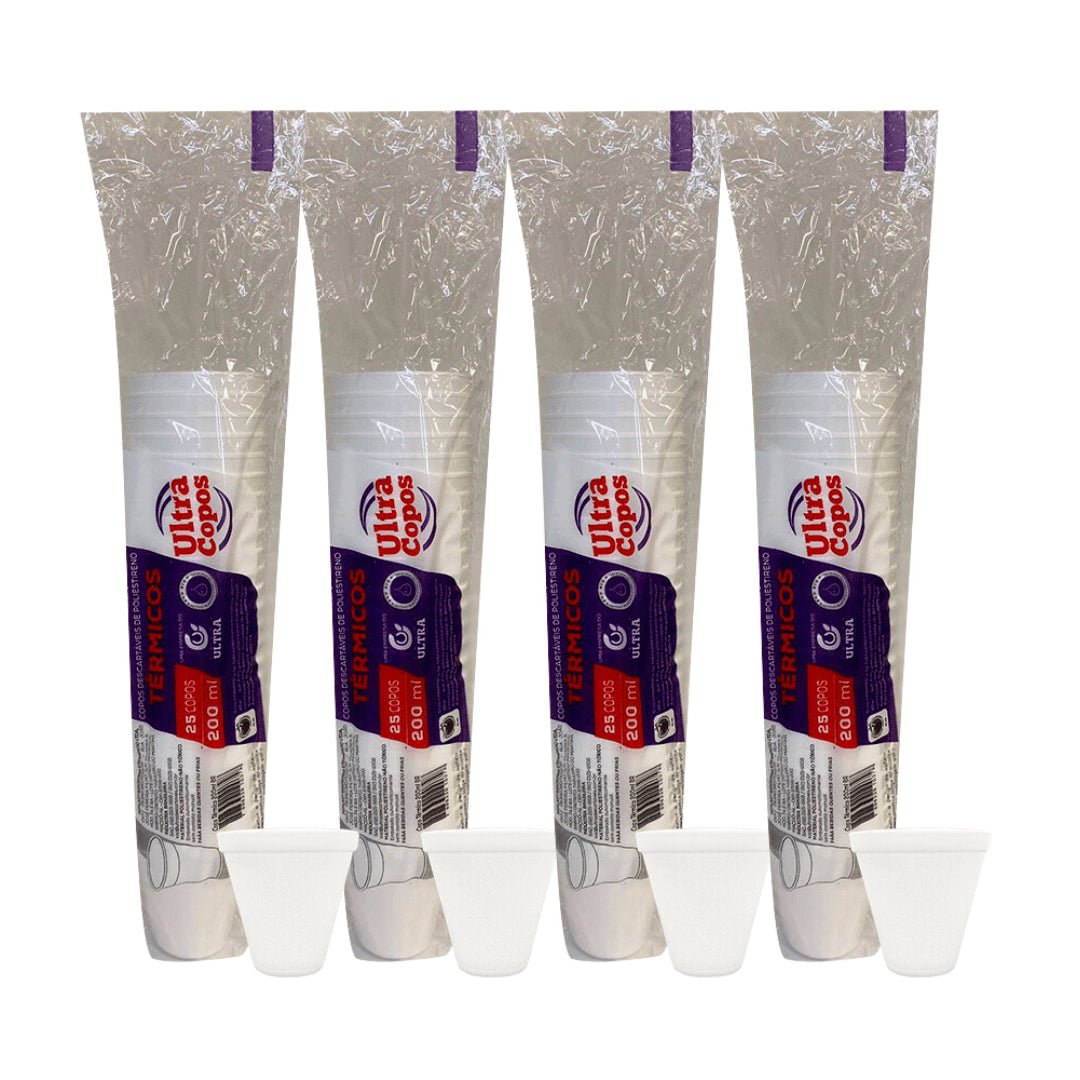 4 Pacotes de Copo de isopor Térmico 200ml Linha Replast Ultra com 25 unidades - e - dona