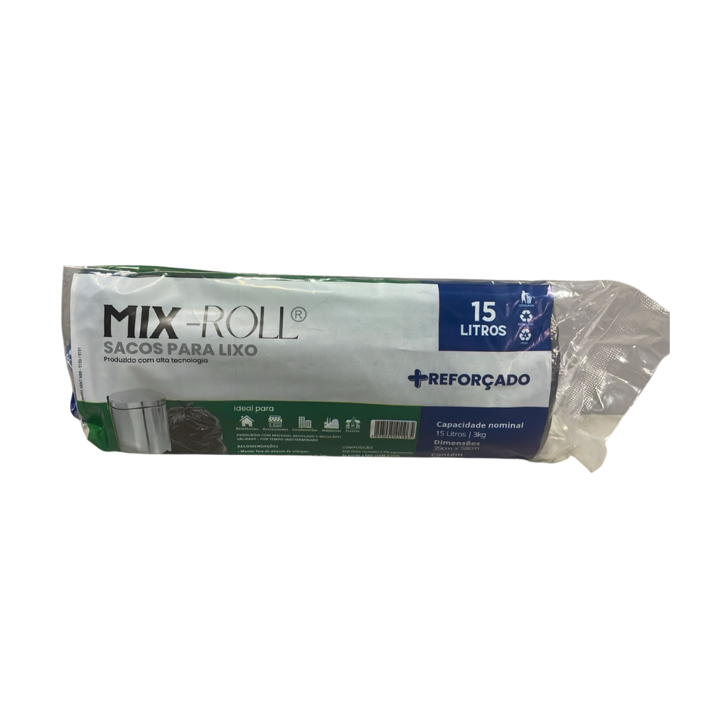 Saco para Lixo Novalix 15L Preto Rolo com 60 Unidades