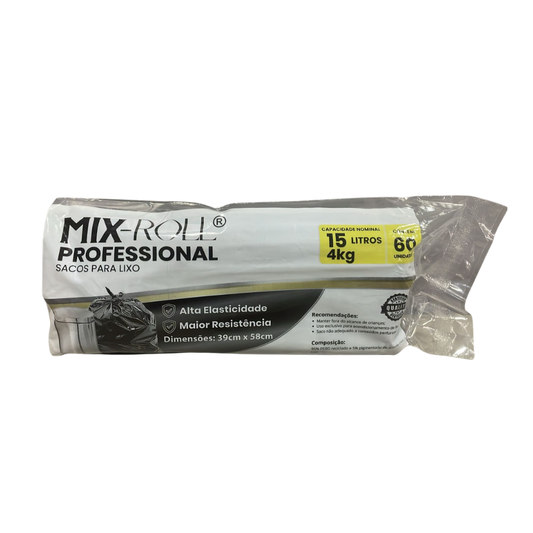 Saco para Lixo Novalix 15L Preto Rolo com 60 Unidades