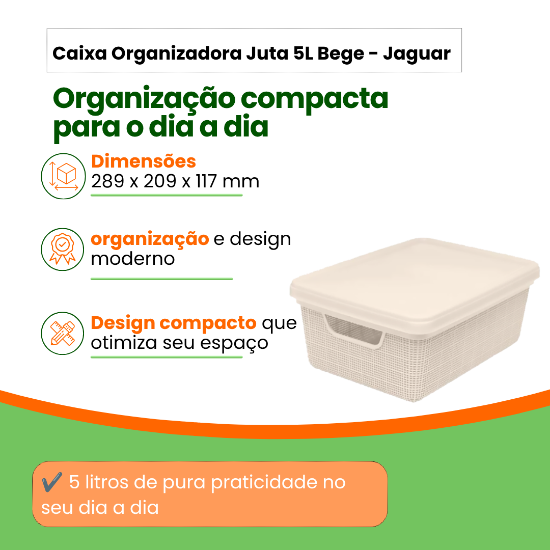 Caixa Organizadora com Tampa Juta Jaguar 15L Bege