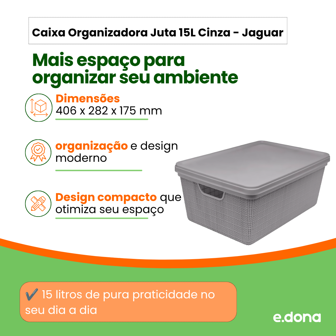 Caixa Organizadora Juta Jaguar 15L Cinza
