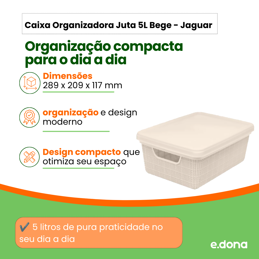 Caixa Organizadora com Tampa Juta Jaguar 5L Bege