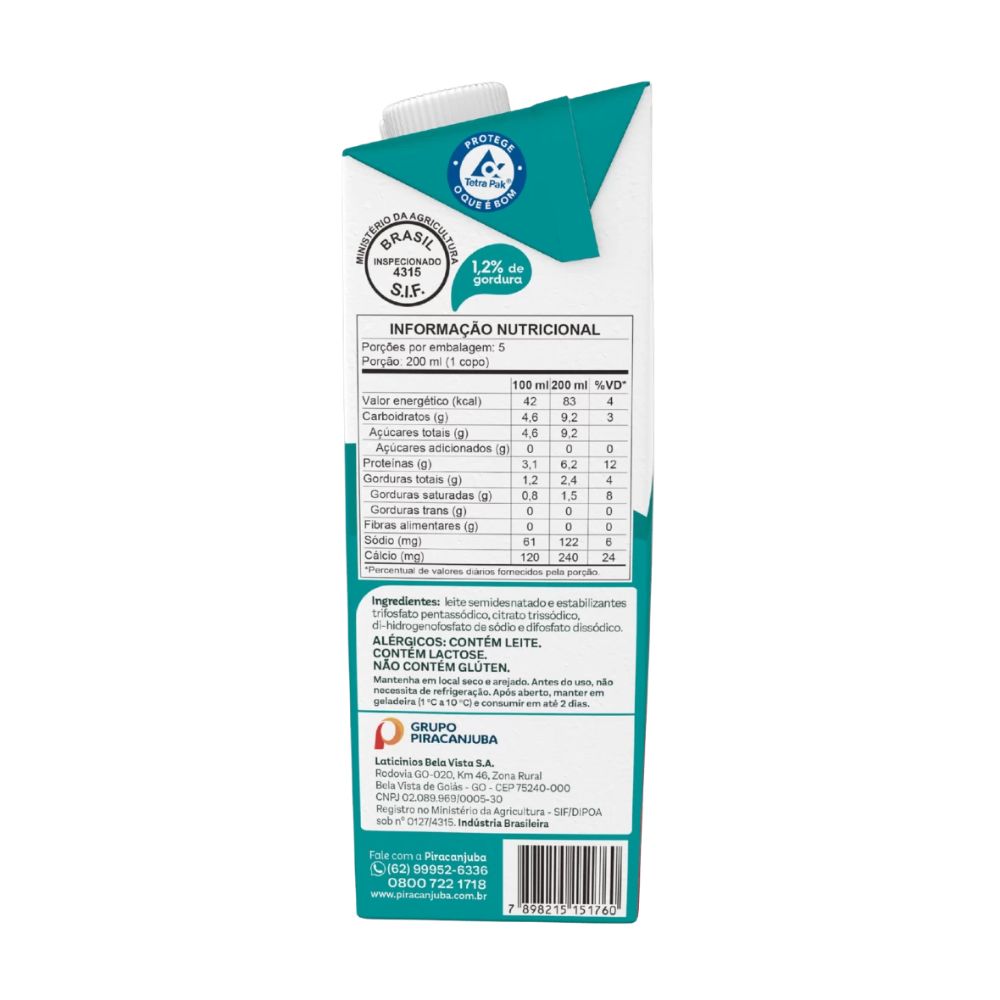 Leite Semidesnatado Piracanjuba 1L
