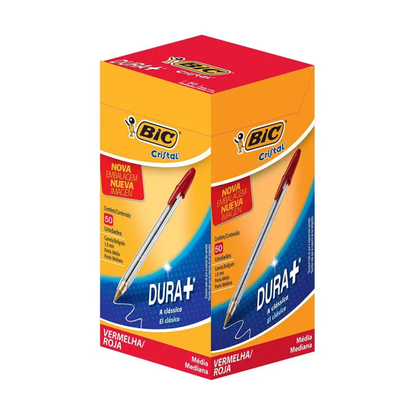 Caneta Esferográfica Cristal Vermelha BIC Caixa com 50 Unidades