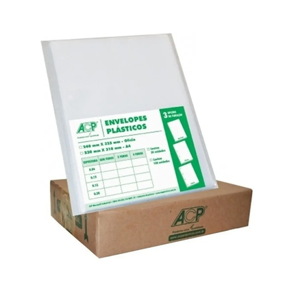 Envelope Plástico Ofício 4 Furos 0,12 Caixa com 5 Pacotes (500 Envelopes)