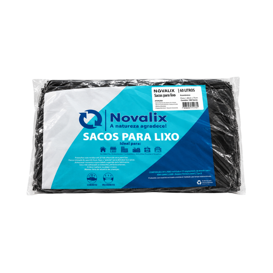 Saco para Lixo 60 Litros Preto Novalix (60 cm x 75 cm)
