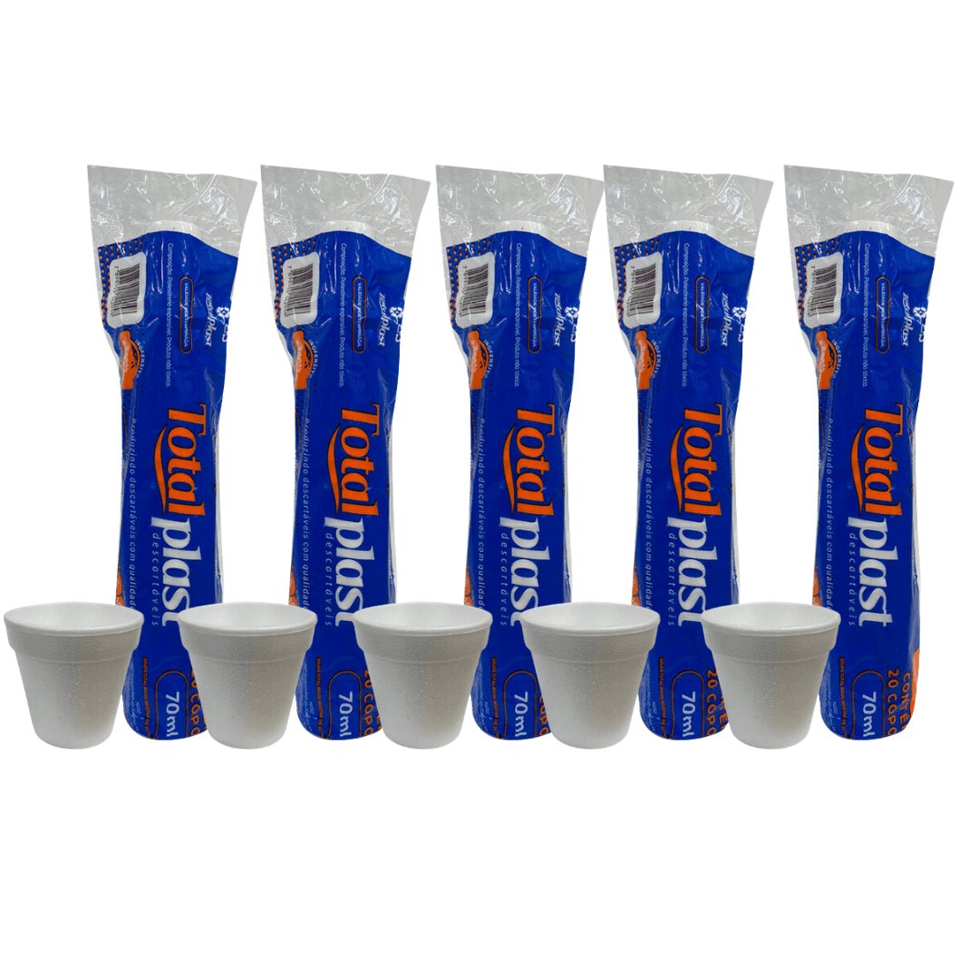 5 Pacotes de Copo de Isopor 70ml Totalplast com 20 unidades - e - dona
