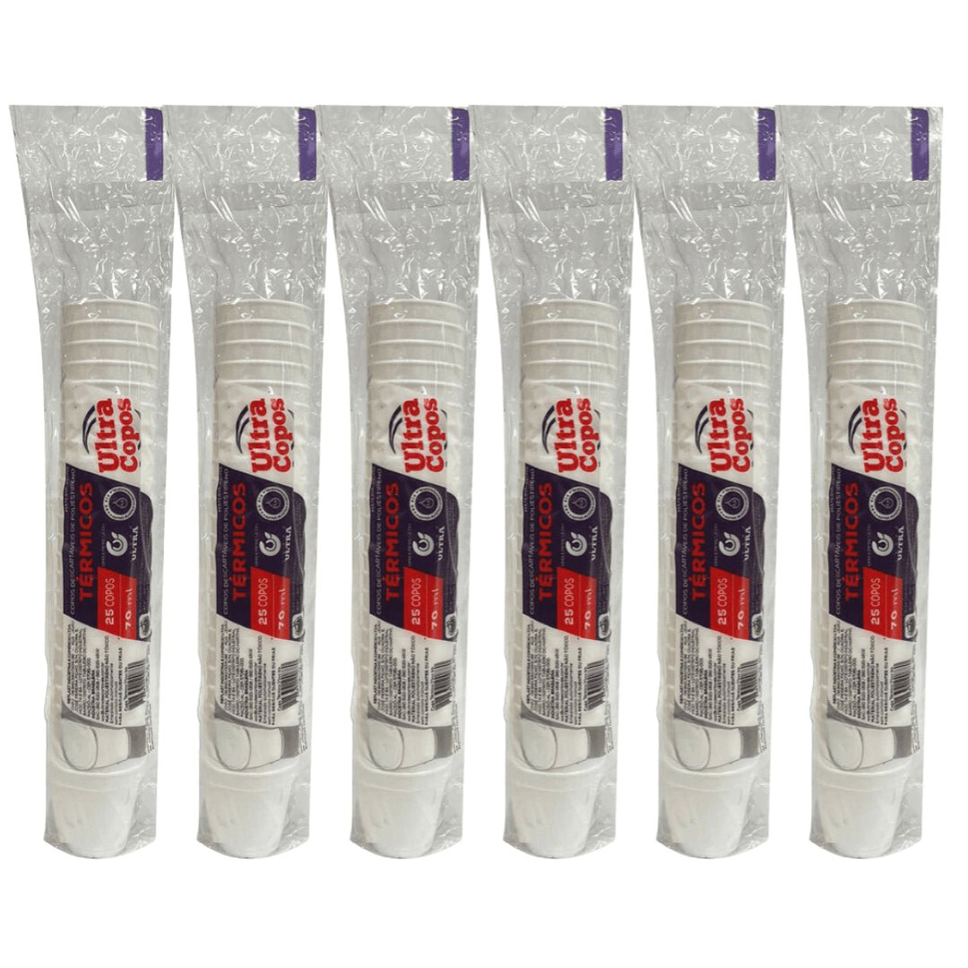 6 Pacotes de Copo de Isopor Térmico 70ml Linha Replast Ultra com 25 unidades - e - dona