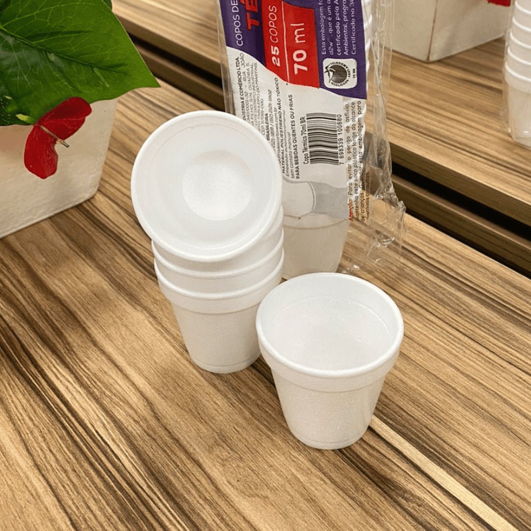 6 Pacotes de Copo de Isopor Térmico 70ml Linha Replast Ultra com 25 unidades - e - dona