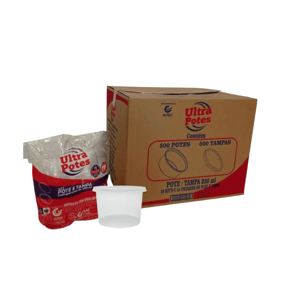 Pote 250ml com Tampa Transparente PP Ultratherm – 500 Unidades