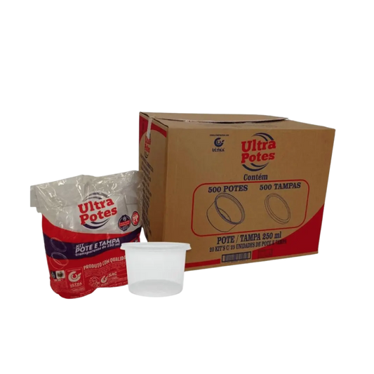 Pote 250ml com Tampa Transparente PP Ultratherm – 500 Unidades