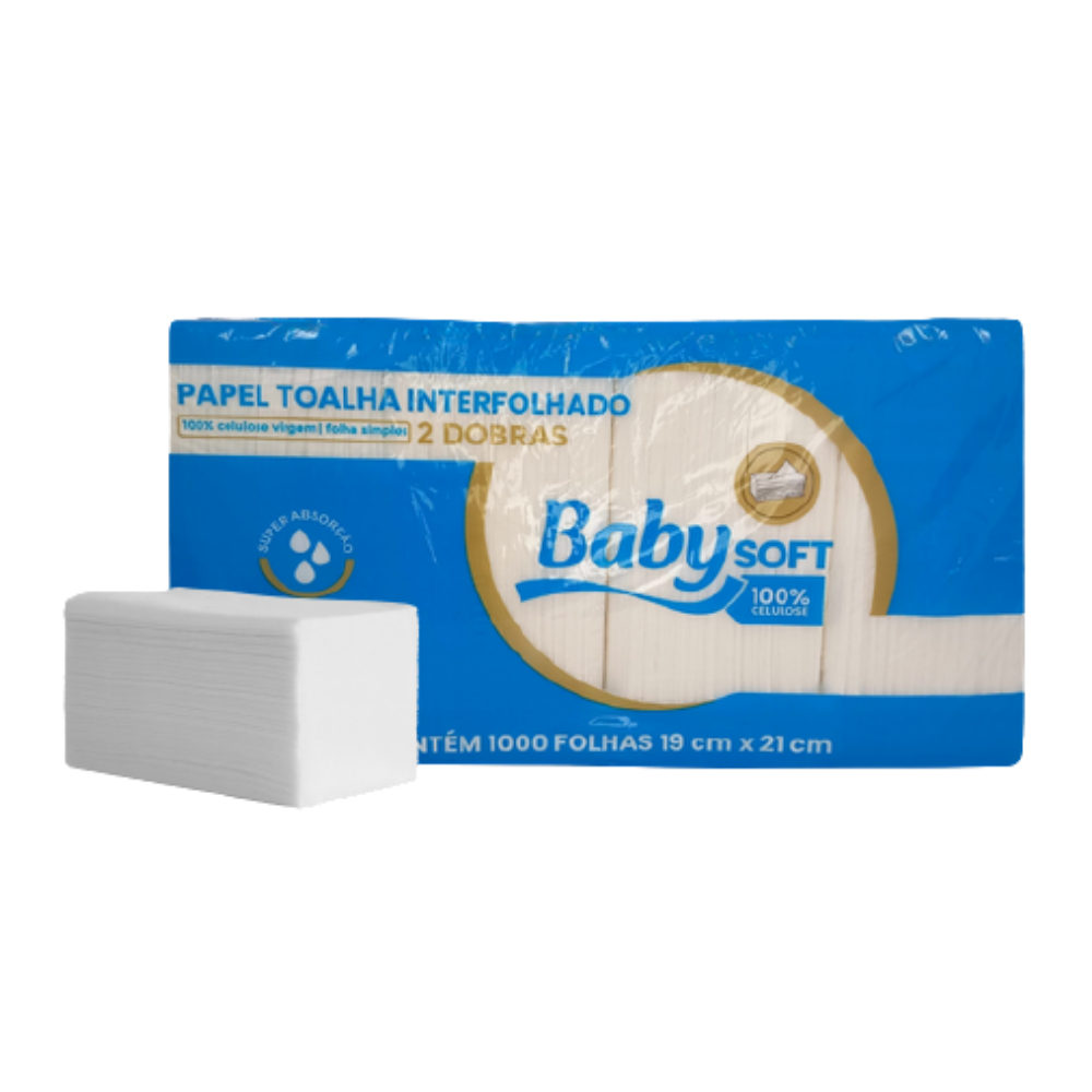 Papel Interfolha 100% Celulose 2 Dobras Folha Simples Baby com 1.000 Folhas