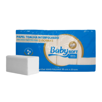Papel Interfolha 100% Celulose 2 Dobras Folha Simples Baby com 1.000 Folhas