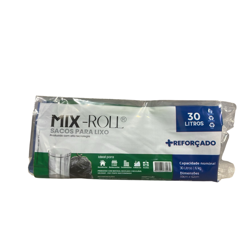 Saco para Lixo 30 Litros Preto Rolo com 30 Unidades Novalix