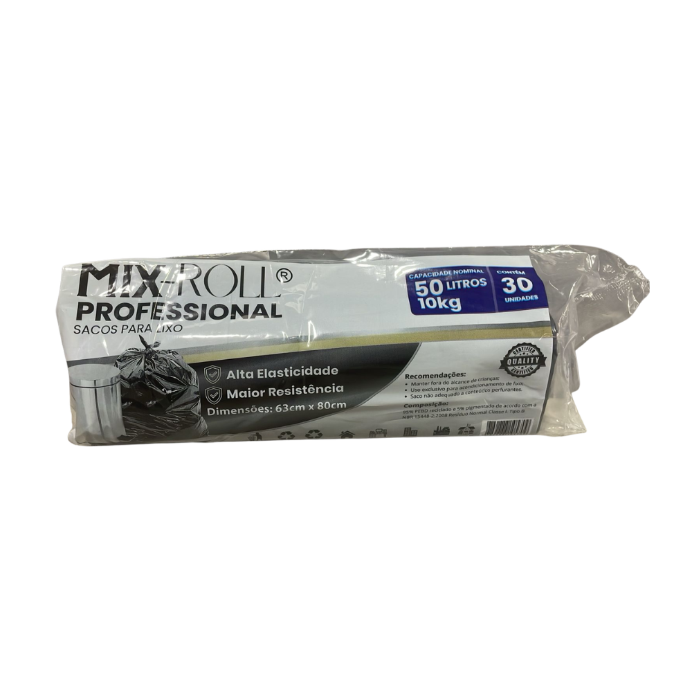 Saco para Lixo 50L Preto com 30 Unidades Novalix