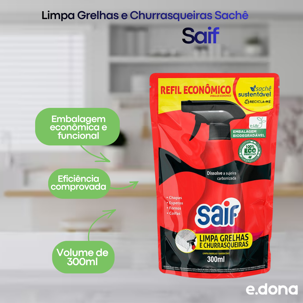 Limpa Grelhas e Churrasqueiras Sachê 300ml Saif