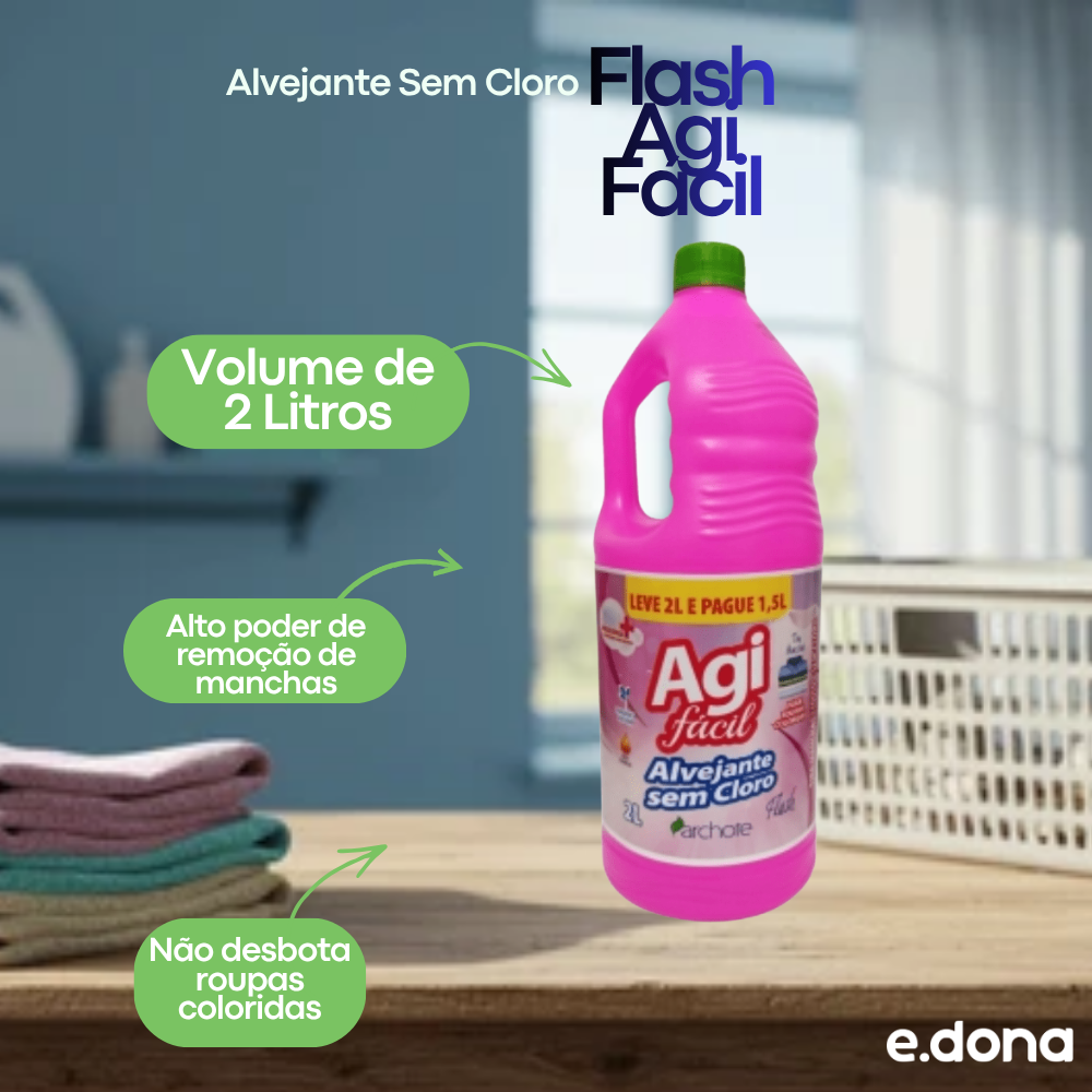 Alvejante 2L Sem Cloro Flash Agi Fácil