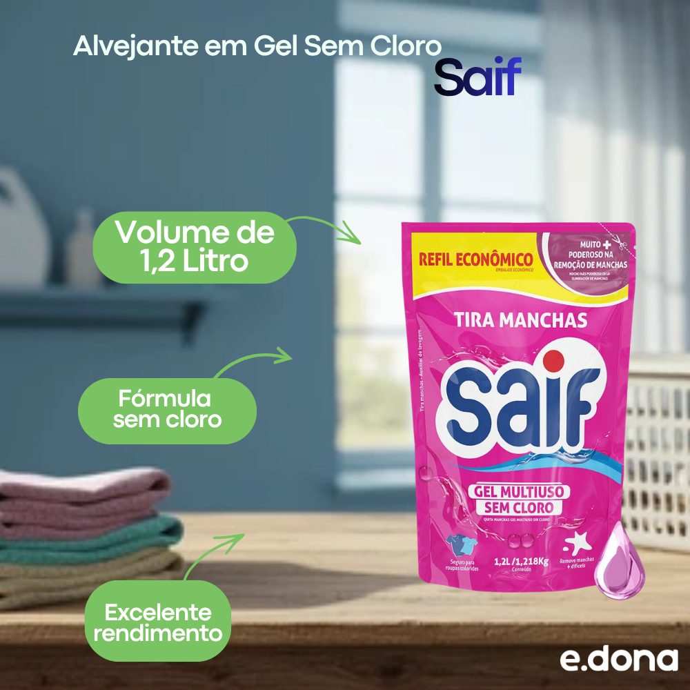 Alvejante em Gel Sem Cloro 1,2 Litros Saif