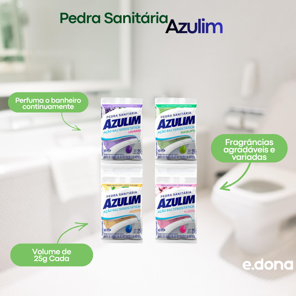 Pedra Sanitária Azulim Floral, Jasmim, Eucalipto e Lavanda – Kit com 48 Sachês de 25g