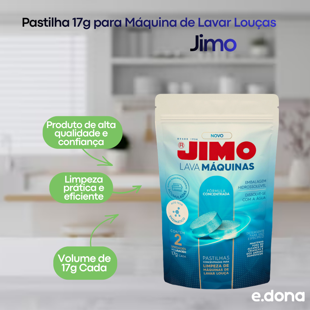 Pastilha 17g para Máquina de Lavar Louças com 2 Unidades Jimo