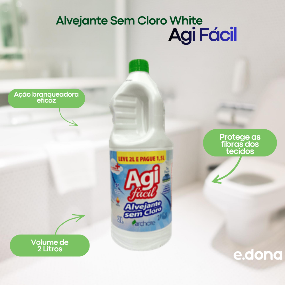 Alvejante 2L sem Cloro White Agi Fácil