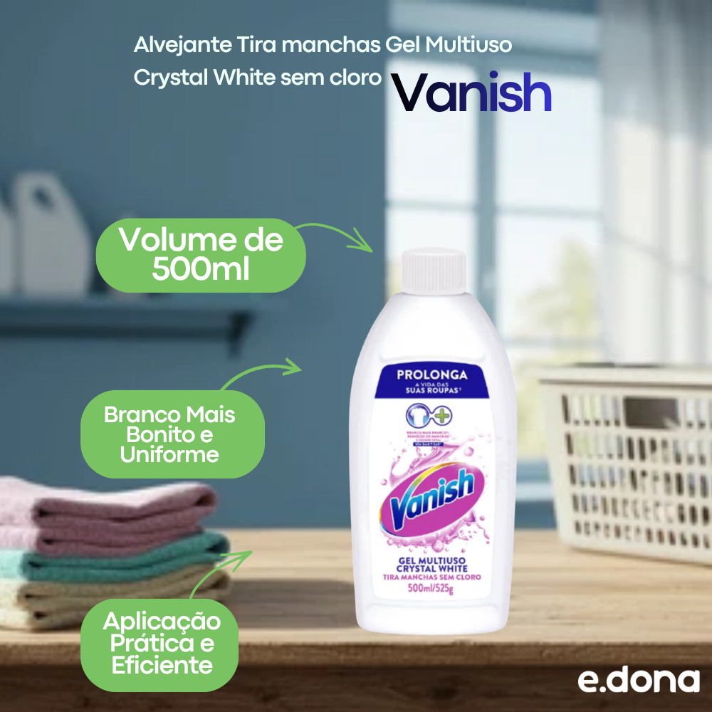 Alvejante Tira Manchas Gel Multiuso Crystal White Sem Cloro Vanish 500ml