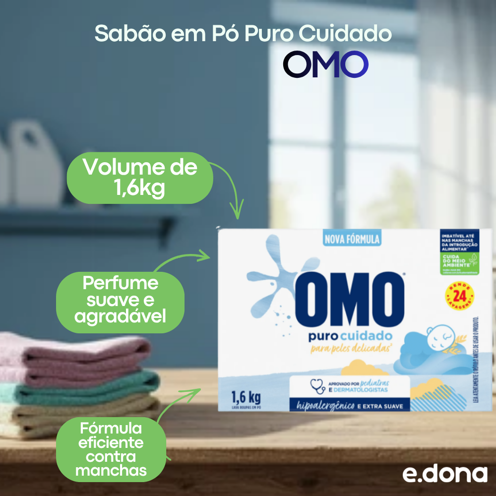 Sabão em Pó OMO Puro Cuidado 1,6kg