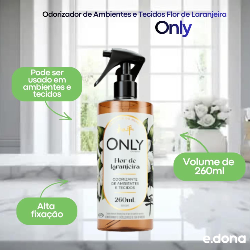 Odorizador de Ambientes e Tecidos 260ml  Flor de Laranjeira Only