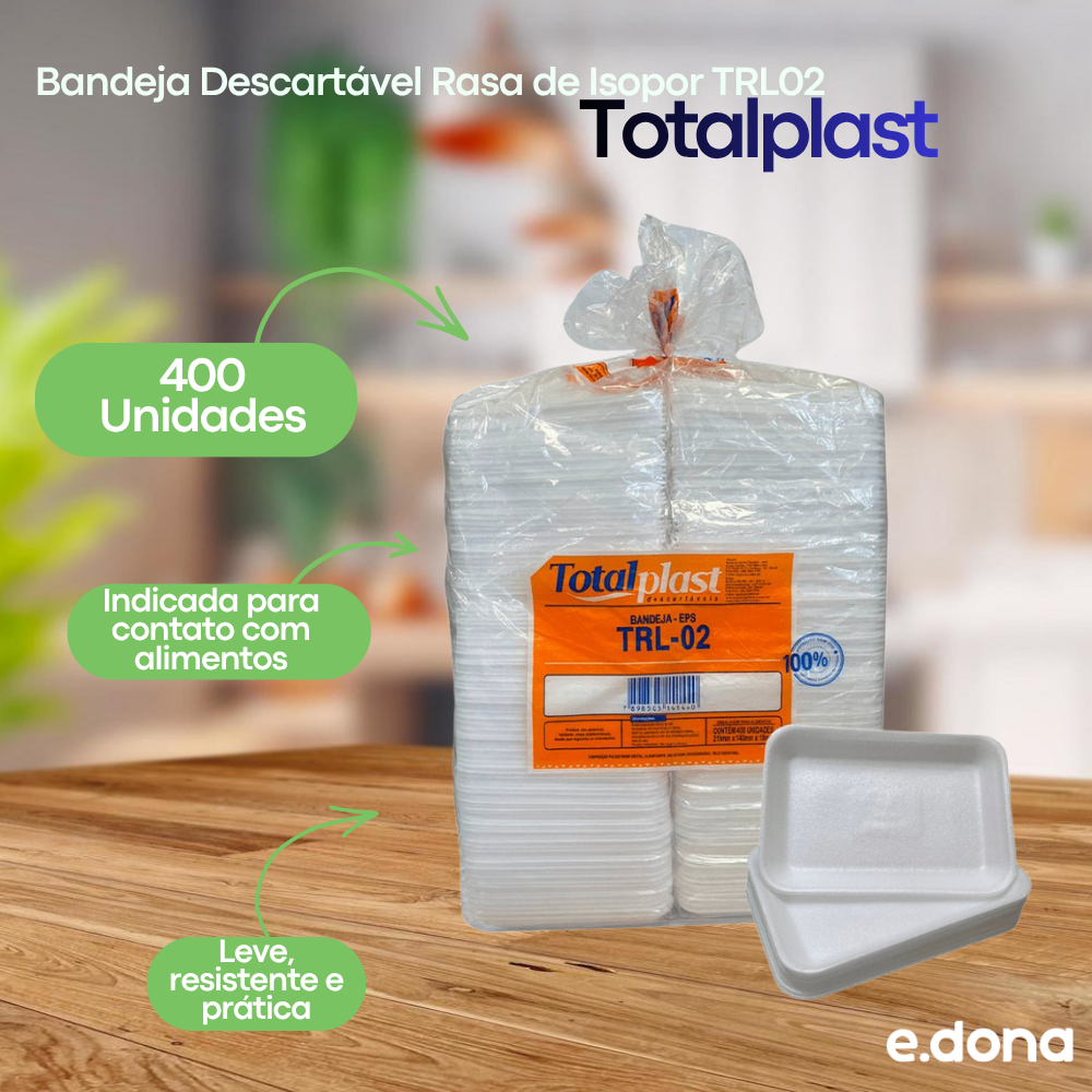 Bandeja Descartável Rasa de Isopor Totalplast TRL02 – Embalagem com 400 Unidades