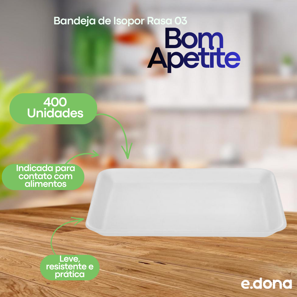 Bandeja de Isopor Rasa 03 Bom Apetite com 400 unidades