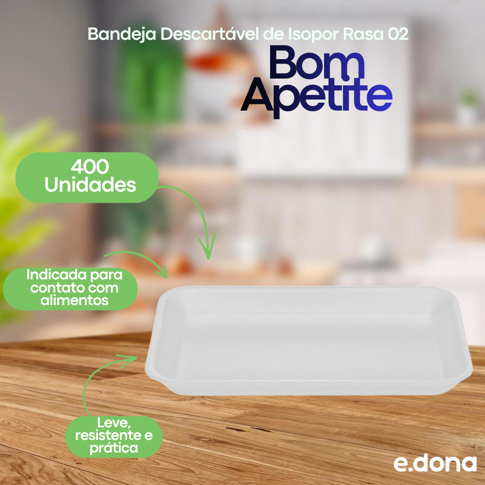 Bandeja Descartável de Isopor Rasa 02 Bom Apetite