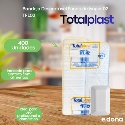 Bandeja Descartável Funda de Isopor 02 Totalplast TFL02