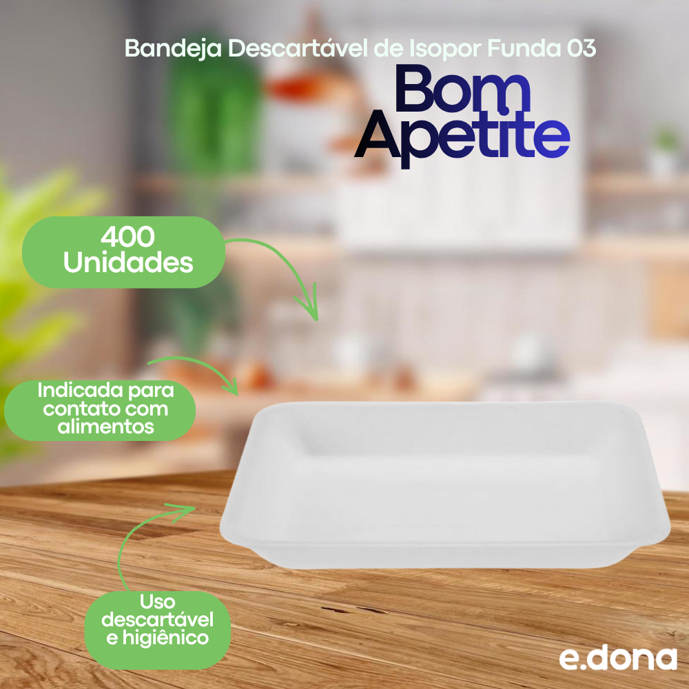 Bandeja Descartável de Isopor Funda 03 Bom Apetite