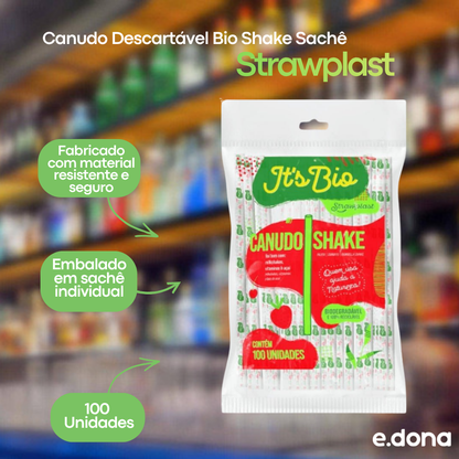 Canudo Descartável Bio Shake Sachê Strawplast