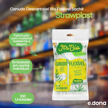Canudo Descartável Bio Flexível Sachê Strawplast